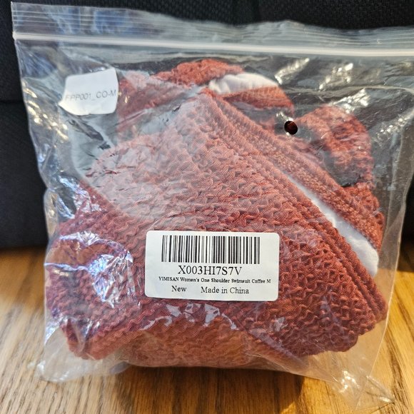 NEW Amazon One Shoulder Ribbed 2-piece Swimsuit - Coffee, Size Medium - Picture 8 of 9